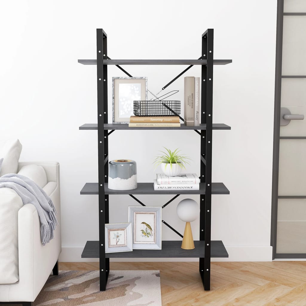 vidaXL Bibliotecă cu 4 rafturi, gri, 80x30x140 cm, lemn masiv de pin vidaXL Bibliotecă cu 4 rafturi, gri, 80x30x140 cm, lemn masiv de pin