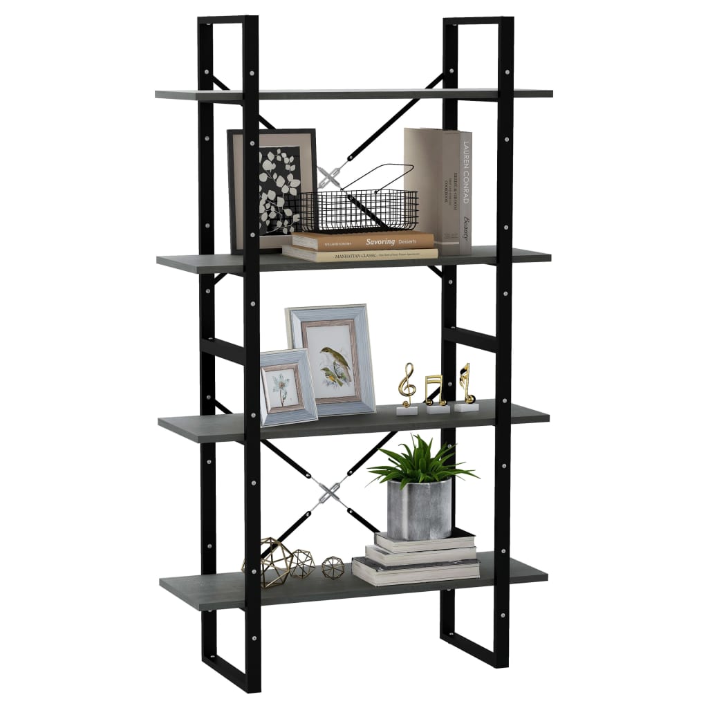 vidaXL Bibliotecă cu 4 rafturi, gri, 80x30x140 cm, lemn masiv de pin vidaXL Bibliotecă cu 4 rafturi, gri, 80x30x140 cm, lemn masiv de pin