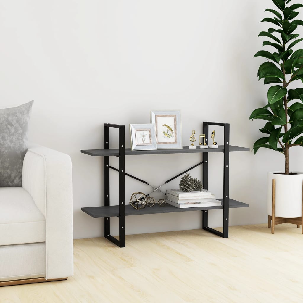 vidaXL Bibliotecă cu 2 rafturi, gri, 100x30x70 cm, lemn masiv de pin vidaXL Bibliotecă cu 2 rafturi, gri, 100x30x70 cm, lemn masiv de pin