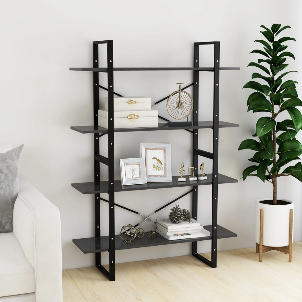 vidaXL Bibliotecă cu 4 rafturi, gri, 100x30x140 cm, PAL