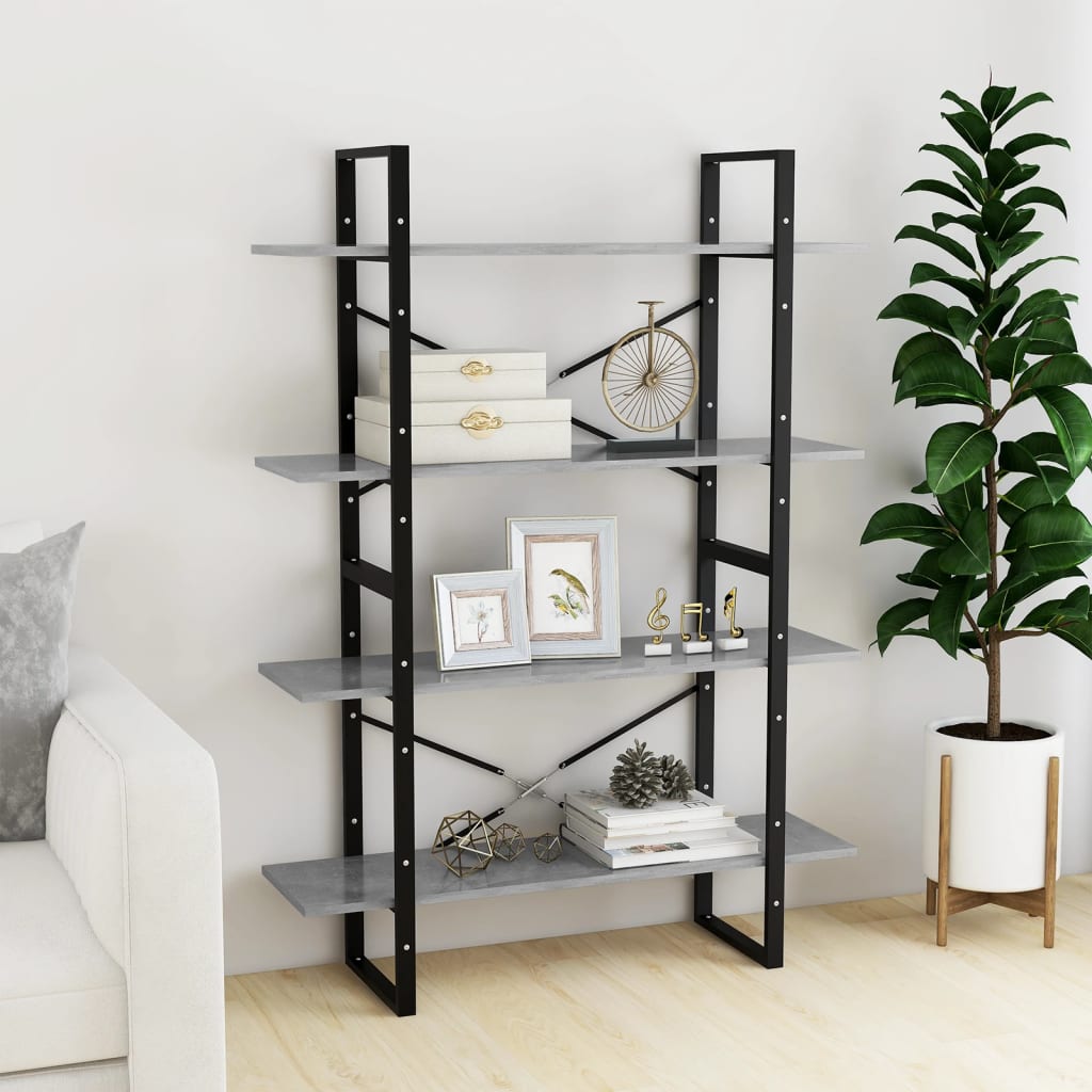vidaXL Bibliotecă, 4 rafturi, gri beton, 100x30x140cm, lemn prelucrat vidaXL Bibliotecă, 4 rafturi, gri beton, 100x30x140cm, lemn prelucrat
