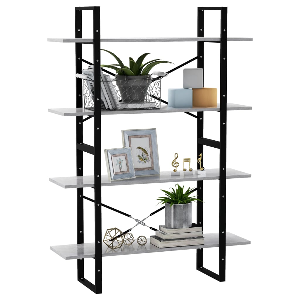 vidaXL Bibliotecă, 4 rafturi, gri beton, 100x30x140cm, lemn prelucrat vidaXL Bibliotecă, 4 rafturi, gri beton, 100x30x140cm, lemn prelucrat