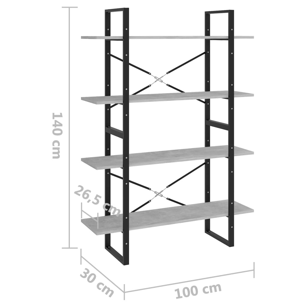 vidaXL Bibliotecă, 4 rafturi, gri beton, 100x30x140cm, lemn prelucrat vidaXL Bibliotecă, 4 rafturi, gri beton, 100x30x140cm, lemn prelucrat