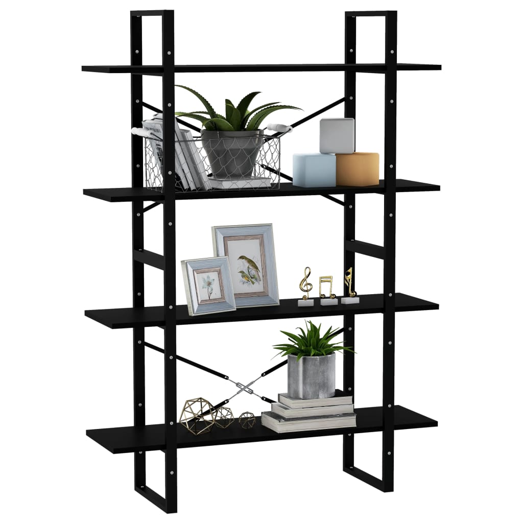 vidaXL Bibliotecă cu 4 rafturi, negru, 100x30x140 cm, lemn masiv pin