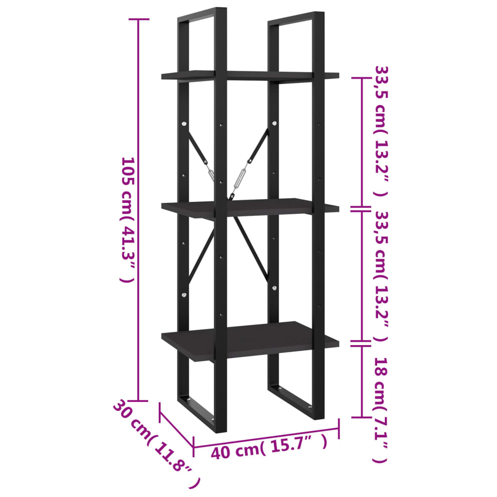 vidaXL Bibliotecă cu 3 rafturi, gri, 40x30x105 cm, PAL vidaXL Bibliotecă cu 3 rafturi, gri, 40x30x105 cm, PAL