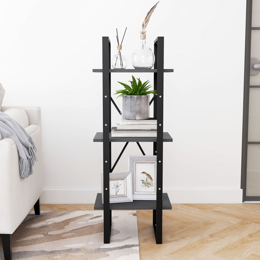 vidaXL Bibliotecă cu 3 rafturi, gri, 40x30x105 cm, lemn masiv de pin vidaXL Bibliotecă cu 3 rafturi, gri, 40x30x105 cm, lemn masiv de pin
