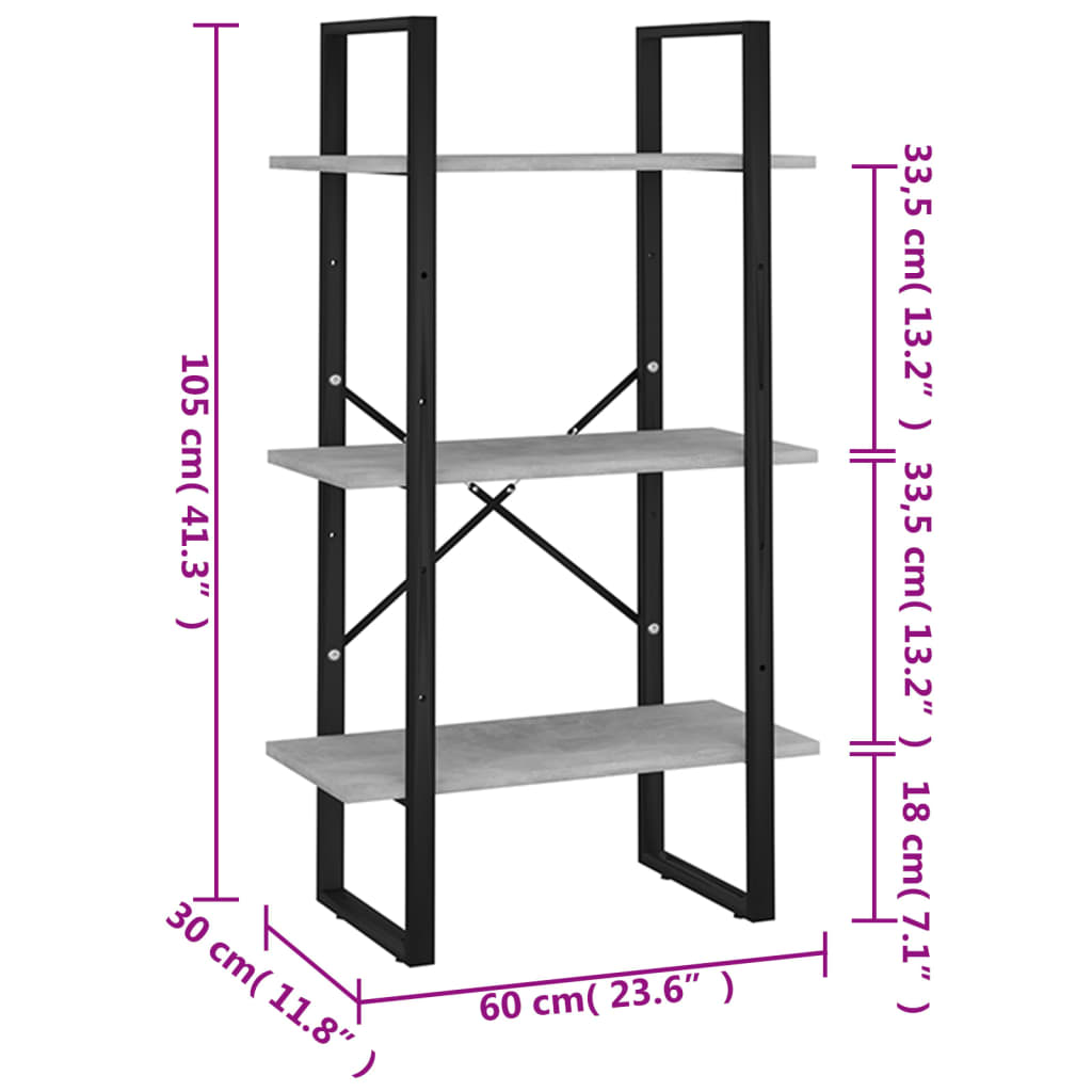 vidaXL Raft de depozitare, gri beton, 60x30x105 cm, PAL vidaXL Raft de depozitare, gri beton, 60x30x105 cm, PAL