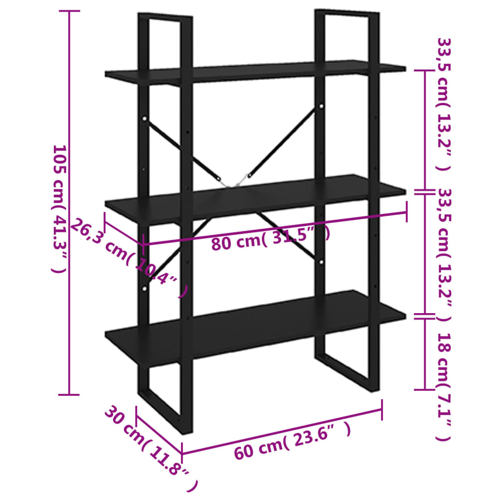 vidaXL Bibliotecă, negru, 80x30x105 cm, PAL vidaXL Bibliotecă, negru, 80x30x105 cm, PAL