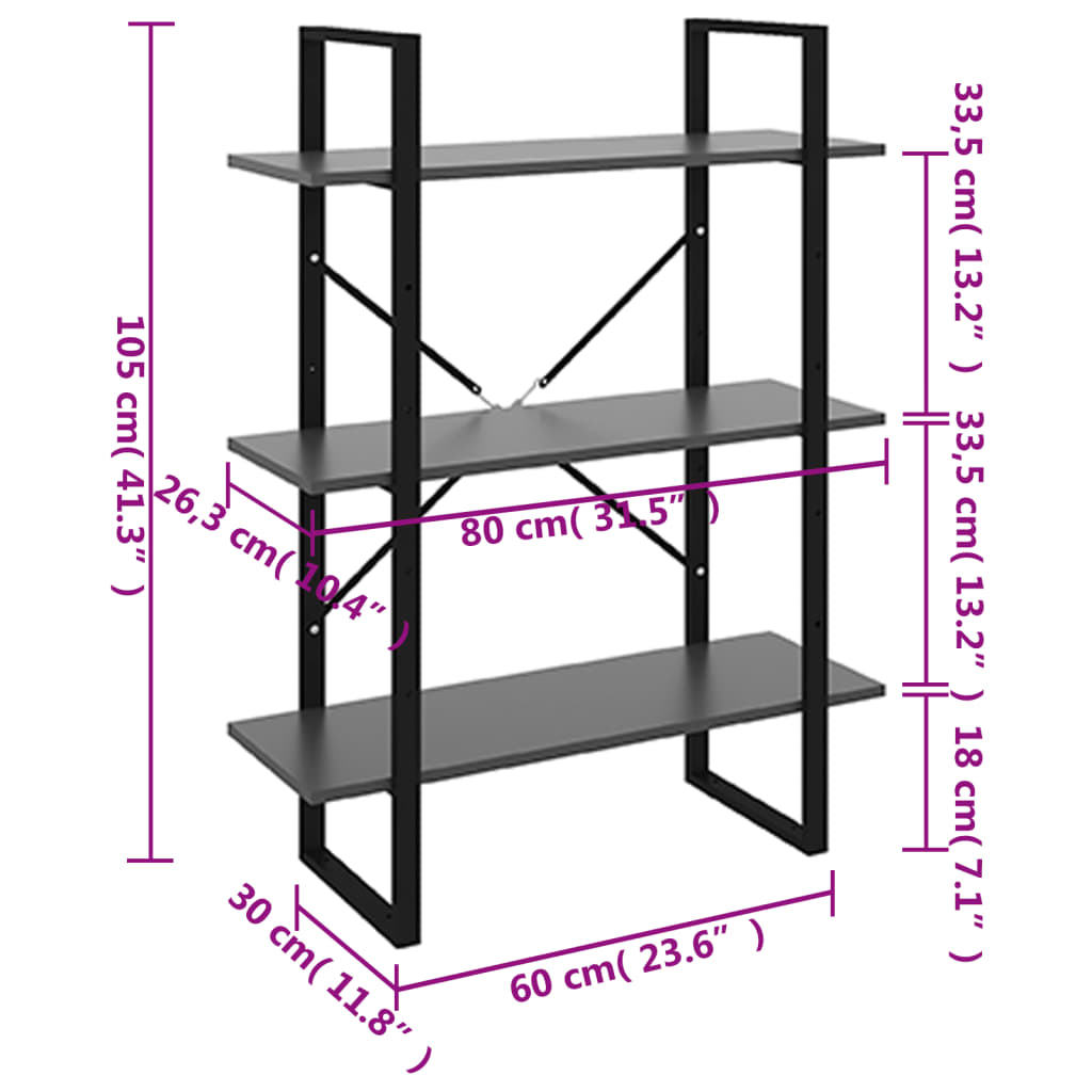 vidaXL Bibliotecă, gri, 80x30x105 cm, PAL vidaXL Bibliotecă, gri, 80x30x105 cm, PAL