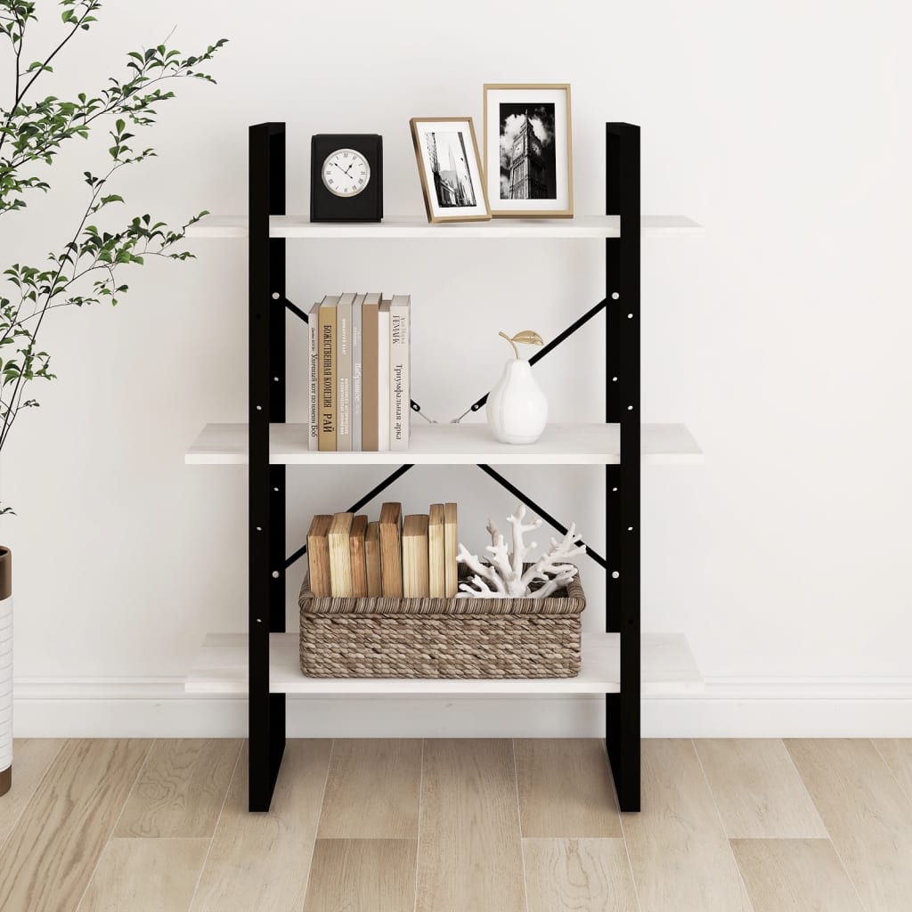 vidaXL Bibliotecă cu 3 rafturi, alb, 80x30x105 cm, lemn masiv de pin vidaXL Bibliotecă cu 3 rafturi, alb, 80x30x105 cm, lemn masiv de pin
