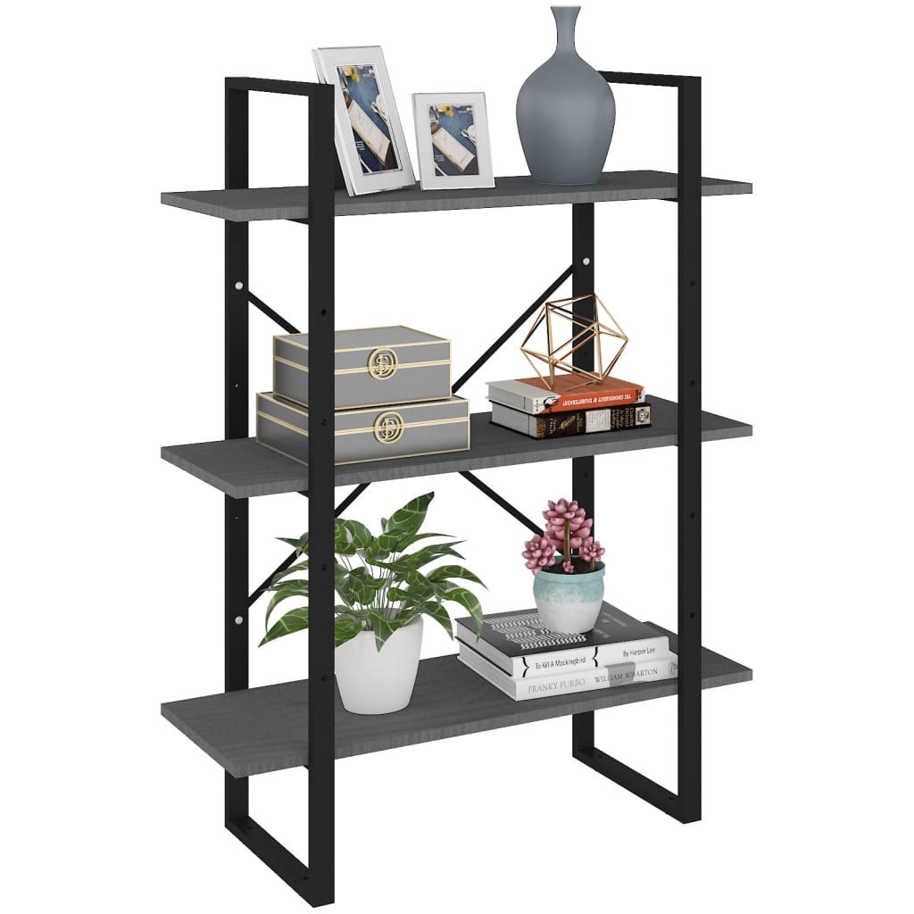 vidaXL Bibliotecă cu 3 rafturi, gri, 80x30x105 cm, lemn masiv de pin vidaXL Bibliotecă cu 3 rafturi, gri, 80x30x105 cm, lemn masiv de pin