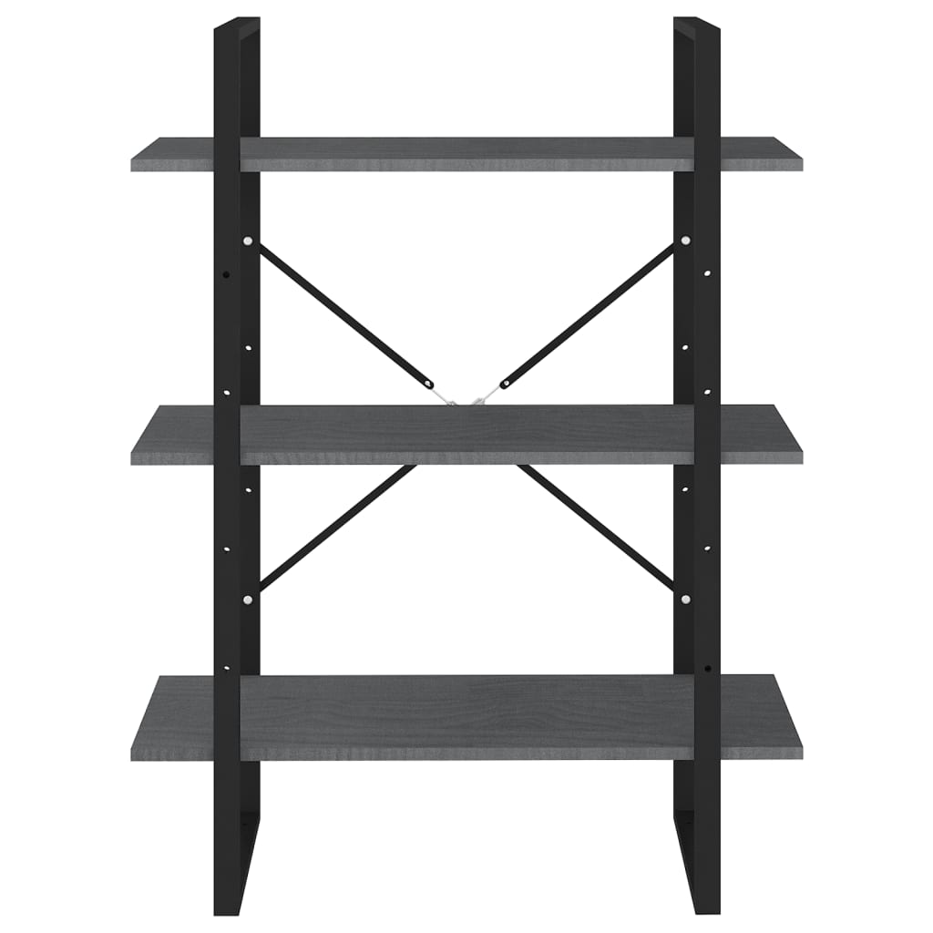 vidaXL Bibliotecă cu 3 rafturi, gri, 80x30x105 cm, lemn masiv de pin vidaXL Bibliotecă cu 3 rafturi, gri, 80x30x105 cm, lemn masiv de pin