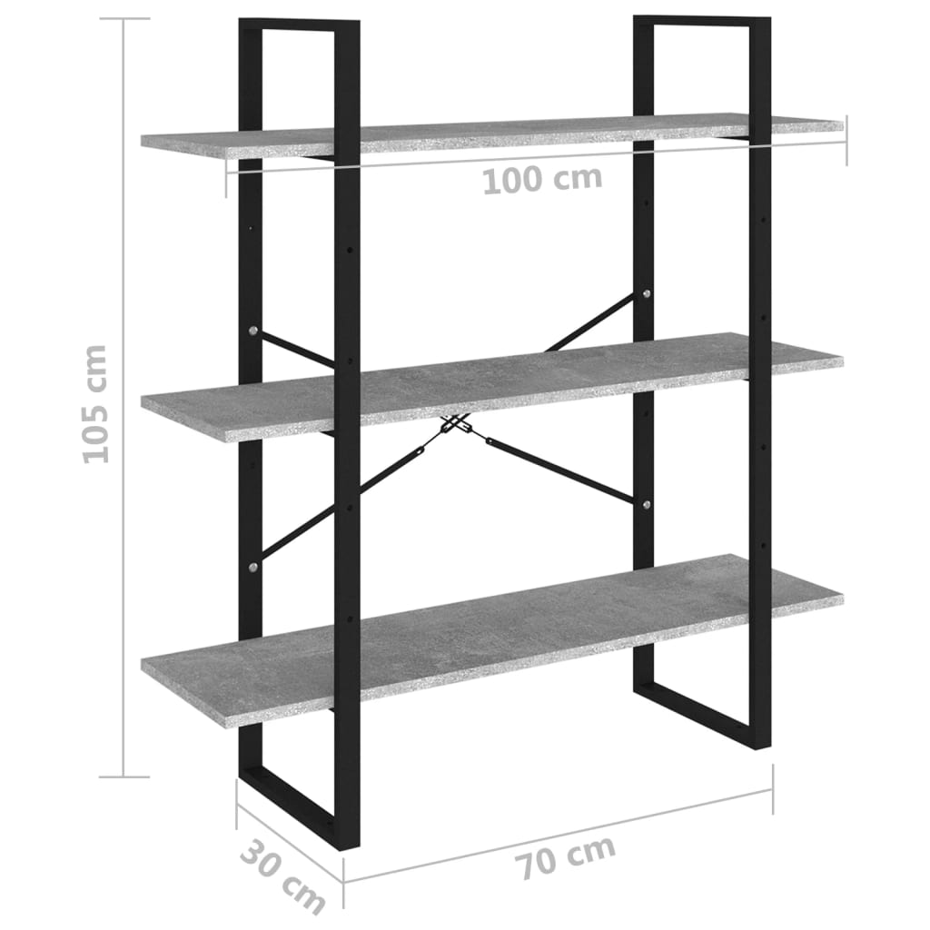 vidaXL Bibliotecă, gri beton, 100x30x105 cm, PAL vidaXL Bibliotecă, gri beton, 100x30x105 cm, PAL