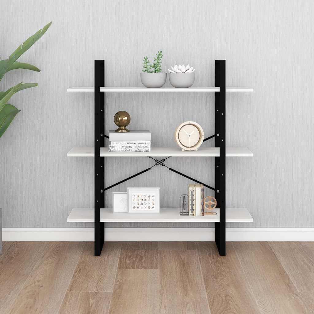 vidaXL Bibliotecă cu 3 rafturi, alb, 100x30x105 cm, lemn masiv de pin vidaXL Bibliotecă cu 3 rafturi, alb, 100x30x105 cm, lemn masiv de pin