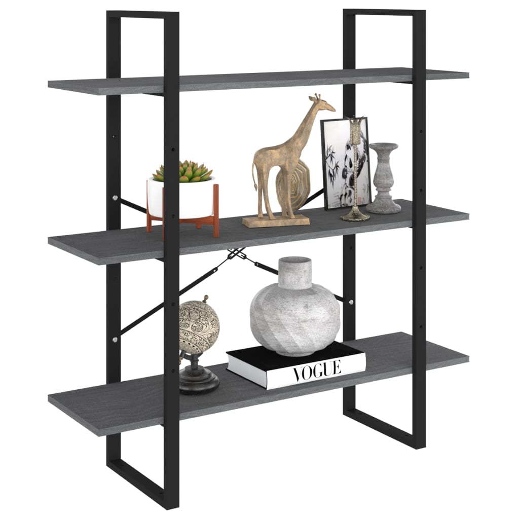 vidaXL Bibliotecă cu 3 rafturi, gri, 100x30x105 cm, lemn masiv de pin vidaXL Bibliotecă cu 3 rafturi, gri, 100x30x105 cm, lemn masiv de pin