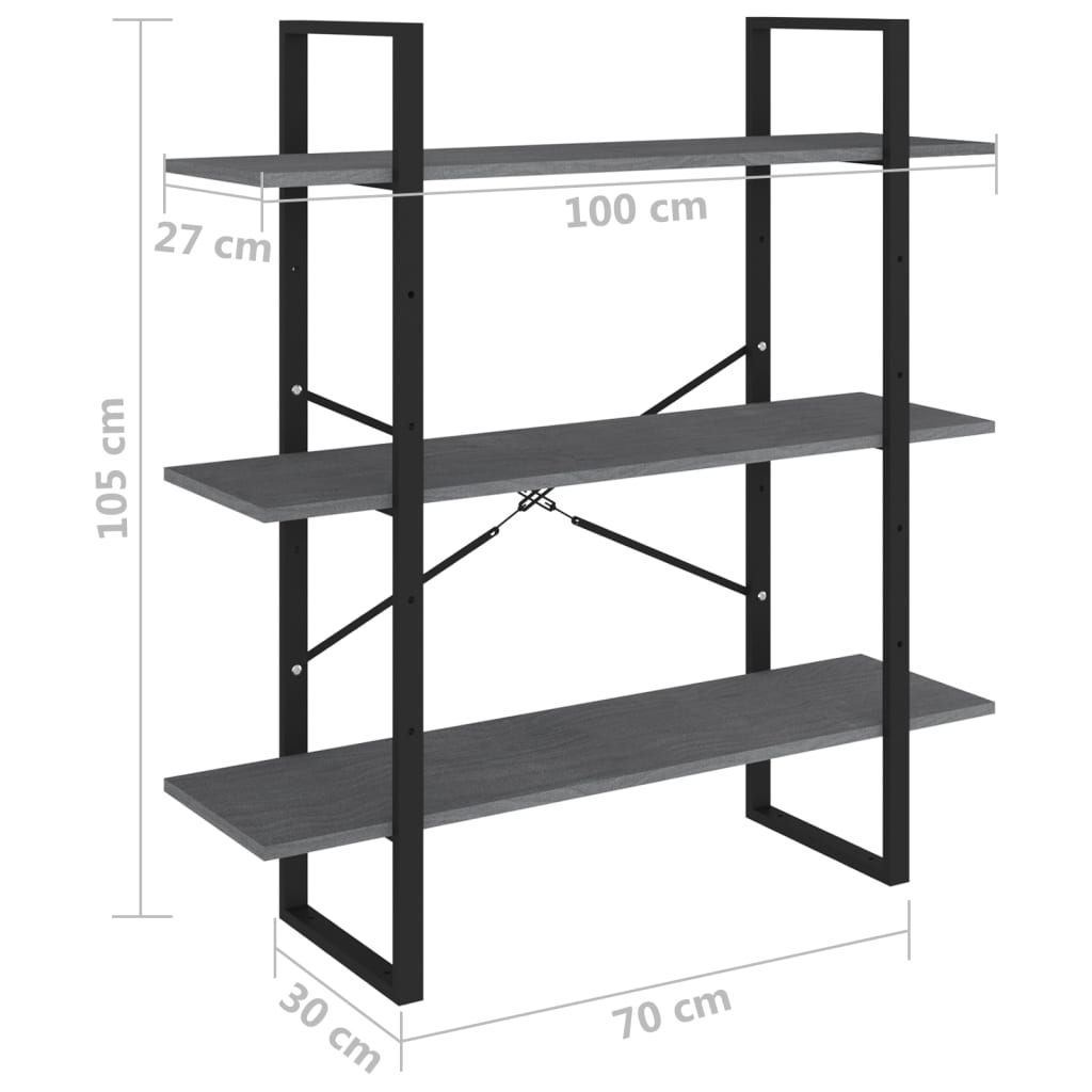 vidaXL Bibliotecă cu 3 rafturi, gri, 100x30x105 cm, lemn masiv de pin vidaXL Bibliotecă cu 3 rafturi, gri, 100x30x105 cm, lemn masiv de pin