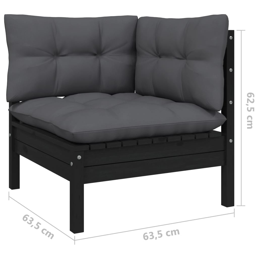 vidaXL Canapea de grădină cu 2 locuri, cu perne, negru, lemn masiv pin vidaXL Canapea de grădină cu 2 locuri, cu perne, negru, lemn masiv pin