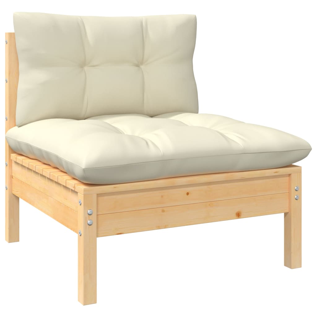 vidaXL Set mobilier grădină cu perne crem, 3 piese, lemn masiv de pin vidaXL Set mobilier grădină cu perne crem, 3 piese, lemn masiv de pin