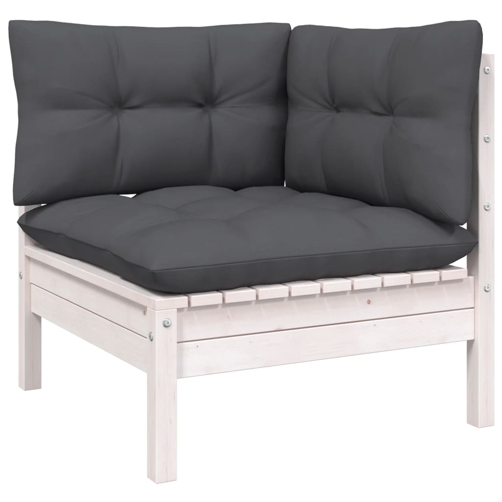 vidaXL Set mobilier de grădină cu perne, 3 piese, alb, lemn masiv pin vidaXL Set mobilier de grădină cu perne, 3 piese, alb, lemn masiv pin