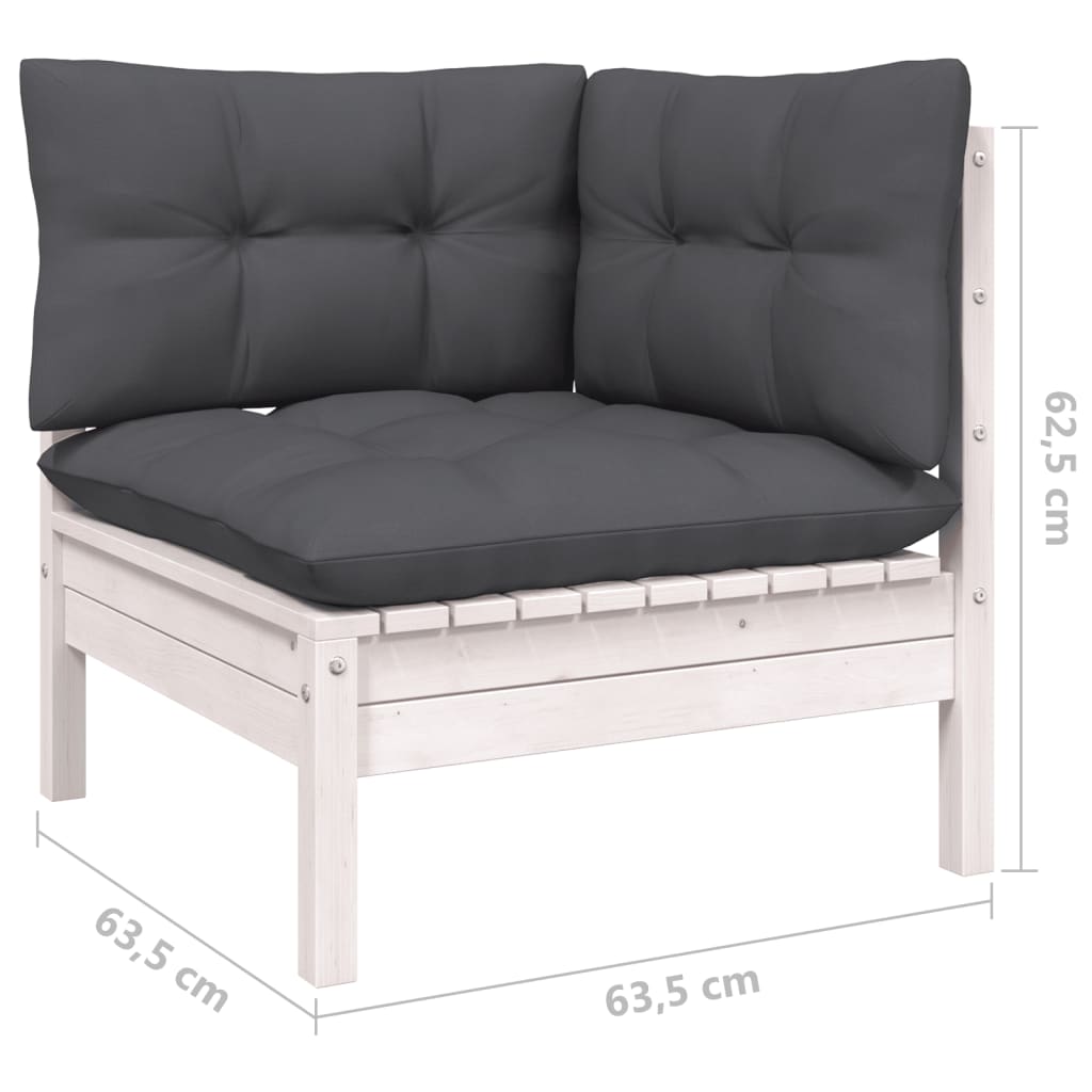 vidaXL Set mobilier de grădină cu perne, 3 piese, alb, lemn masiv pin vidaXL Set mobilier de grădină cu perne, 3 piese, alb, lemn masiv pin