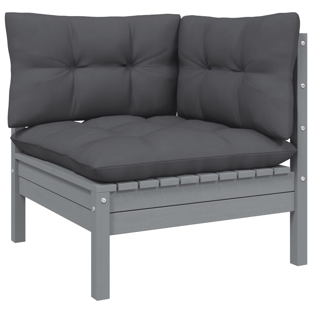 vidaXL Set mobilier de grădină cu perne, 3 piese, gri, lemn masiv pin vidaXL Set mobilier de grădină cu perne, 3 piese, gri, lemn masiv pin
