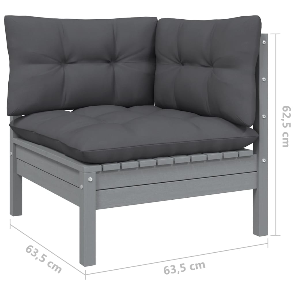 vidaXL Set mobilier de grădină cu perne, 3 piese, gri, lemn masiv pin vidaXL Set mobilier de grădină cu perne, 3 piese, gri, lemn masiv pin