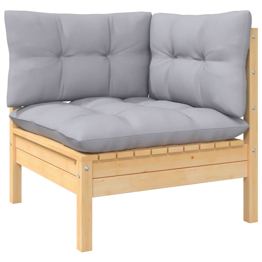 vidaXL Set mobilier de grădină cu perne gri, 3 piese, lemn masiv pin vidaXL Set mobilier de grădină cu perne gri, 3 piese, lemn masiv pin