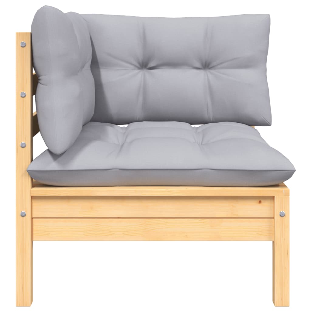 vidaXL Set mobilier de grădină cu perne gri, 3 piese, lemn masiv pin vidaXL Set mobilier de grădină cu perne gri, 3 piese, lemn masiv pin