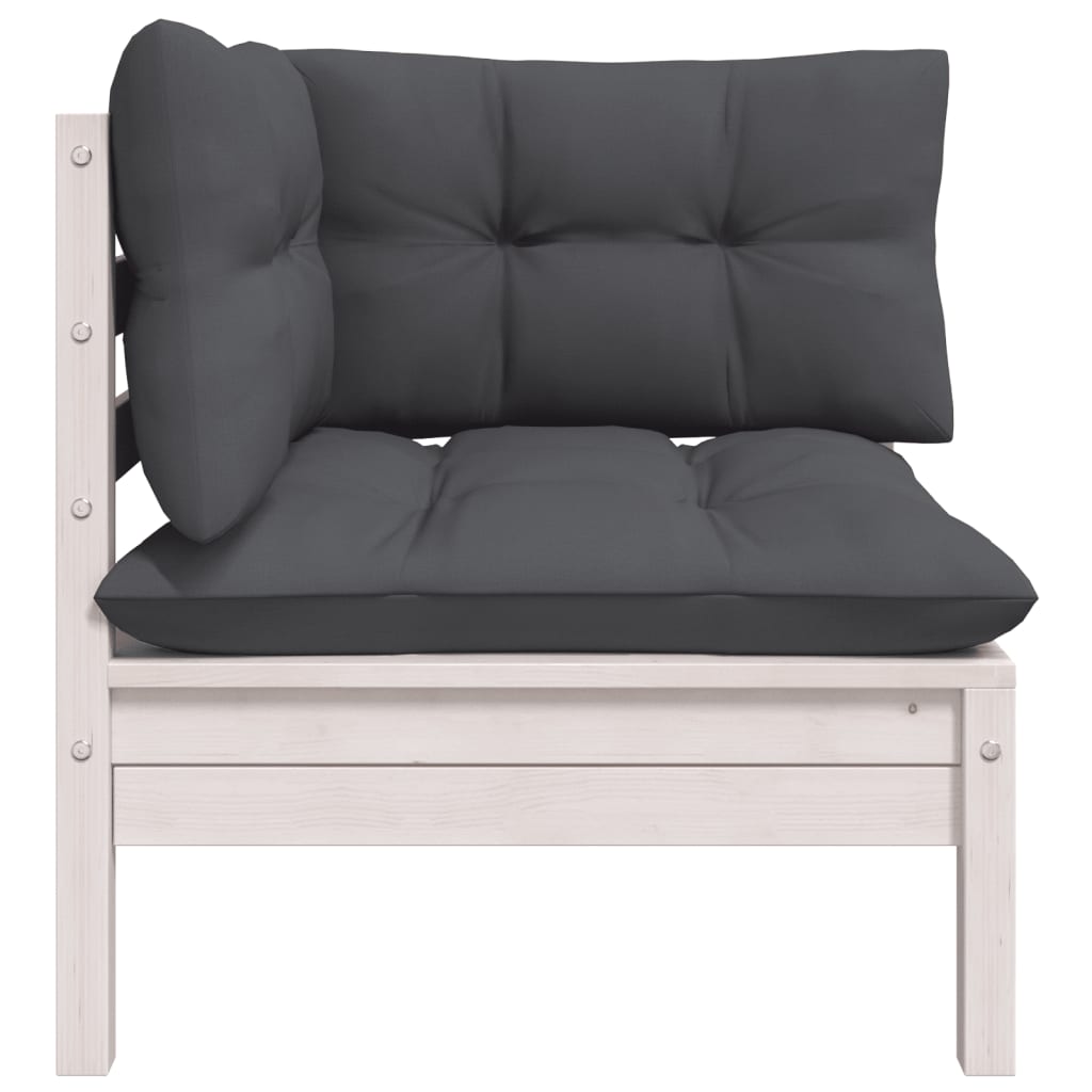 vidaXL Set mobilier de grădină cu perne, 3 piese, alb, lemn masiv pin vidaXL Set mobilier de grădină cu perne, 3 piese, alb, lemn masiv pin