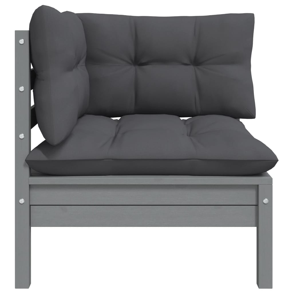vidaXL Set mobilier de grădină cu perne, 3 piese, gri, lemn masiv pin vidaXL Set mobilier de grădină cu perne, 3 piese, gri, lemn masiv pin