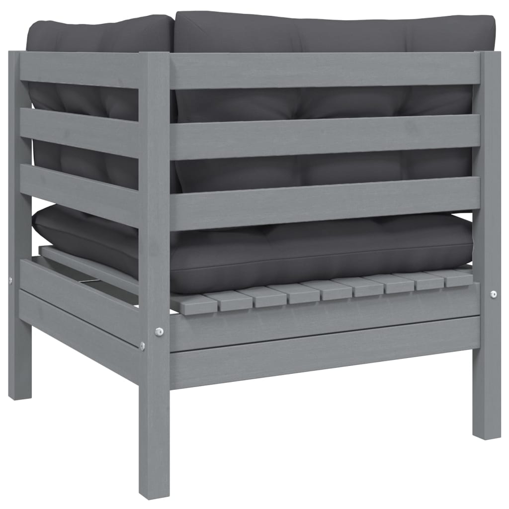 vidaXL Set mobilier de grădină cu perne, 3 piese, gri, lemn masiv pin vidaXL Set mobilier de grădină cu perne, 3 piese, gri, lemn masiv pin