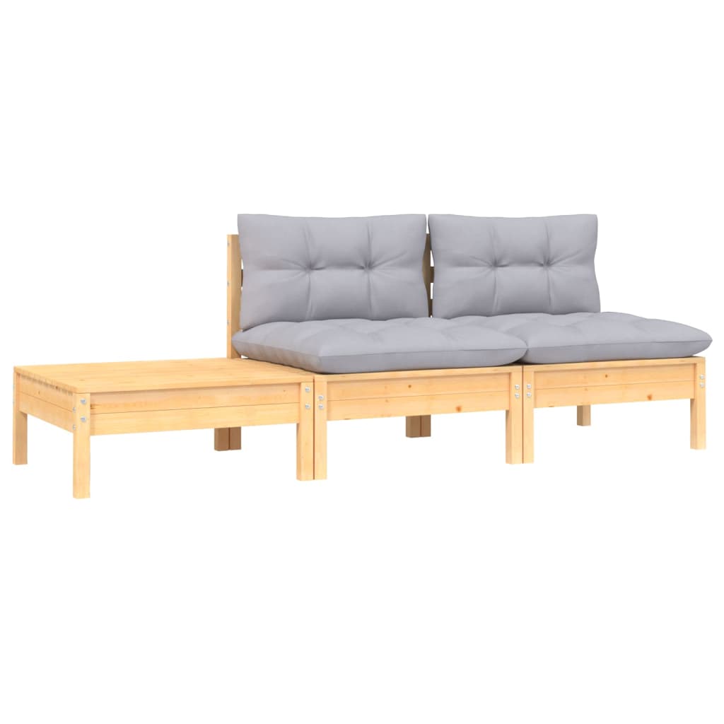 vidaXL Set mobilier de grădină cu perne gri, 3 piese, lemn masiv pin vidaXL Set mobilier de grădină cu perne gri, 3 piese, lemn masiv pin