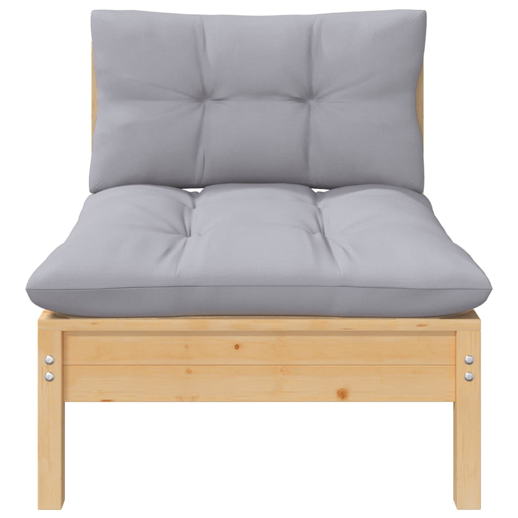 vidaXL Set mobilier de grădină cu perne gri, 3 piese, lemn masiv pin vidaXL Set mobilier de grădină cu perne gri, 3 piese, lemn masiv pin