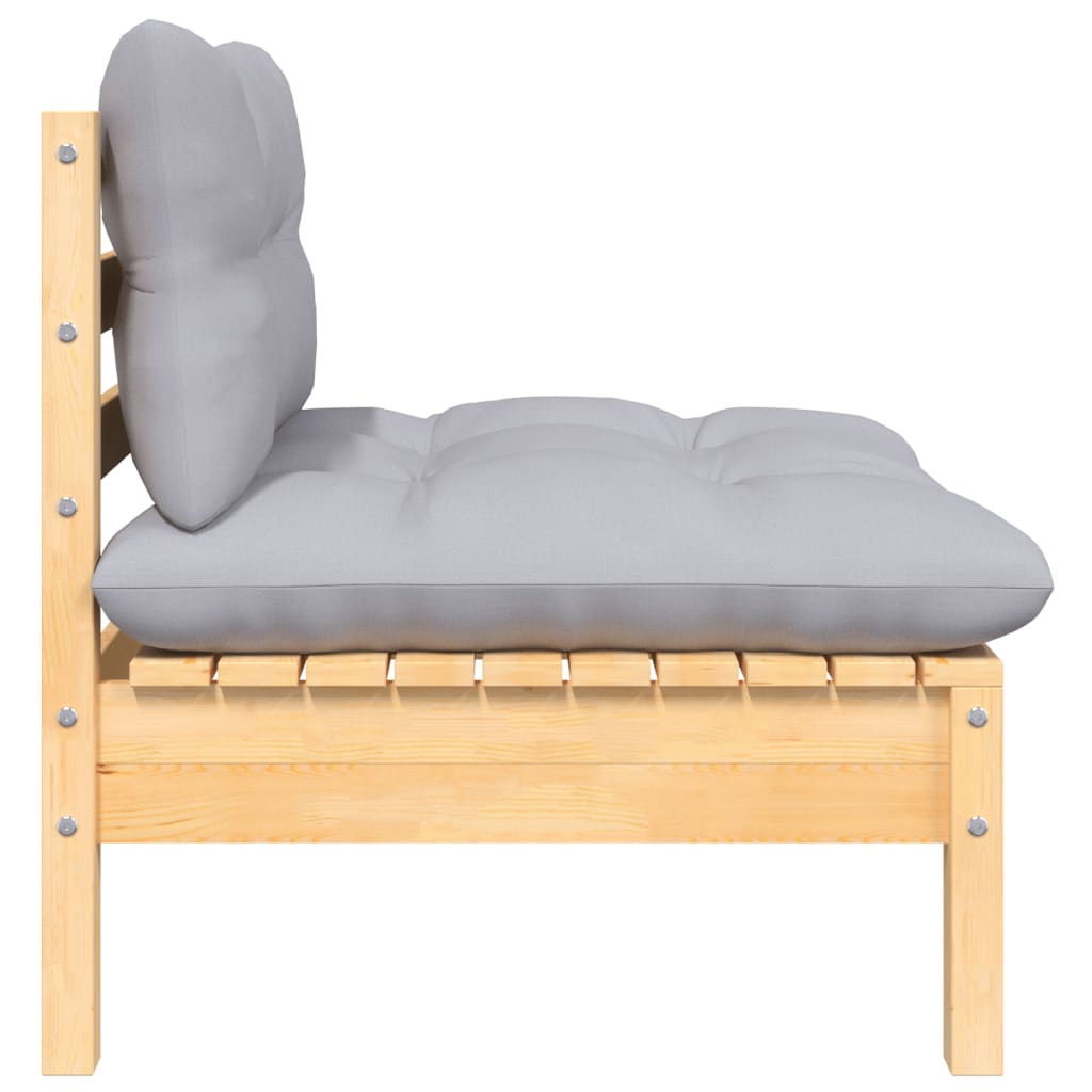 vidaXL Set mobilier de grădină cu perne gri, 3 piese, lemn masiv pin vidaXL Set mobilier de grădină cu perne gri, 3 piese, lemn masiv pin