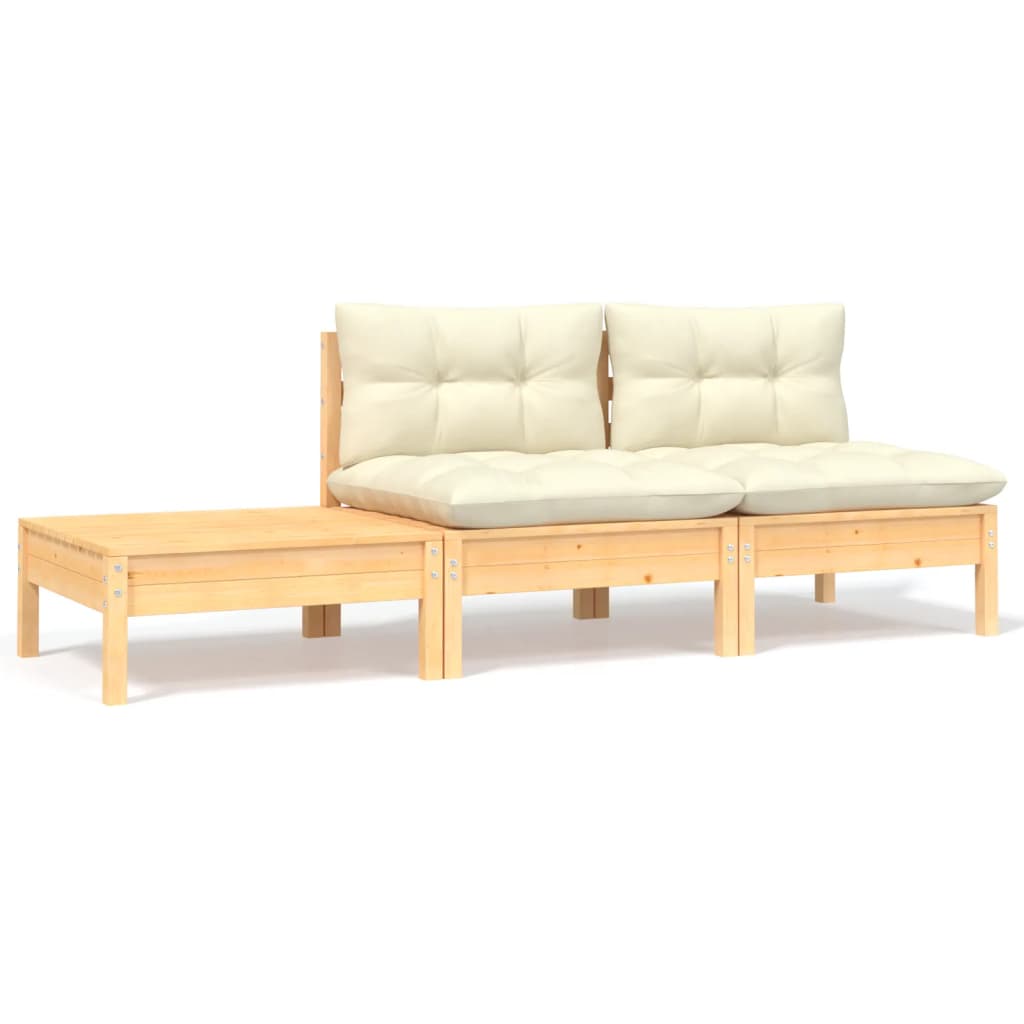 vidaXL Set mobilier grădină cu perne crem, 3 piese, lemn masiv de pin