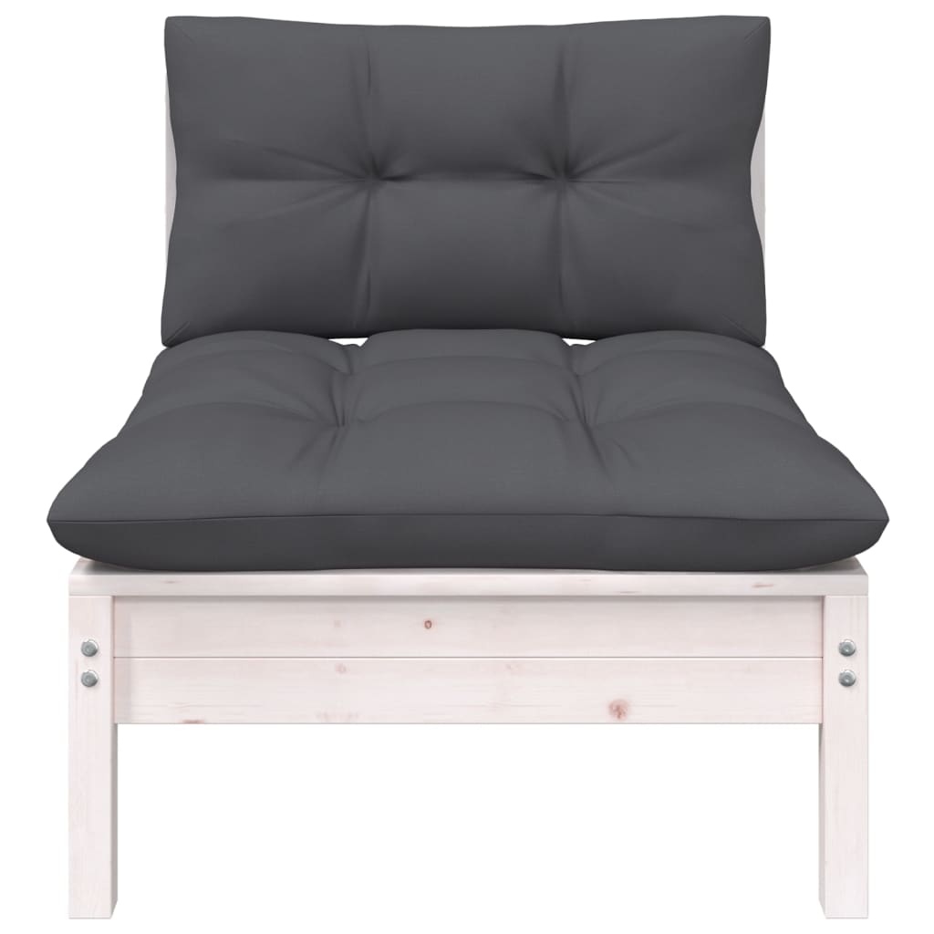 vidaXL Set mobilier de grădină cu perne, 3 piese, alb, lemn masiv pin vidaXL Set mobilier de grădină cu perne, 3 piese, alb, lemn masiv pin