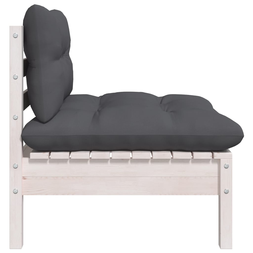 vidaXL Set mobilier de grădină cu perne, 3 piese, alb, lemn masiv pin vidaXL Set mobilier de grădină cu perne, 3 piese, alb, lemn masiv pin
