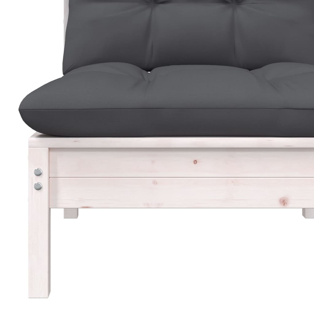 vidaXL Set mobilier de grădină cu perne, 3 piese, alb, lemn masiv pin vidaXL Set mobilier de grădină cu perne, 3 piese, alb, lemn masiv pin