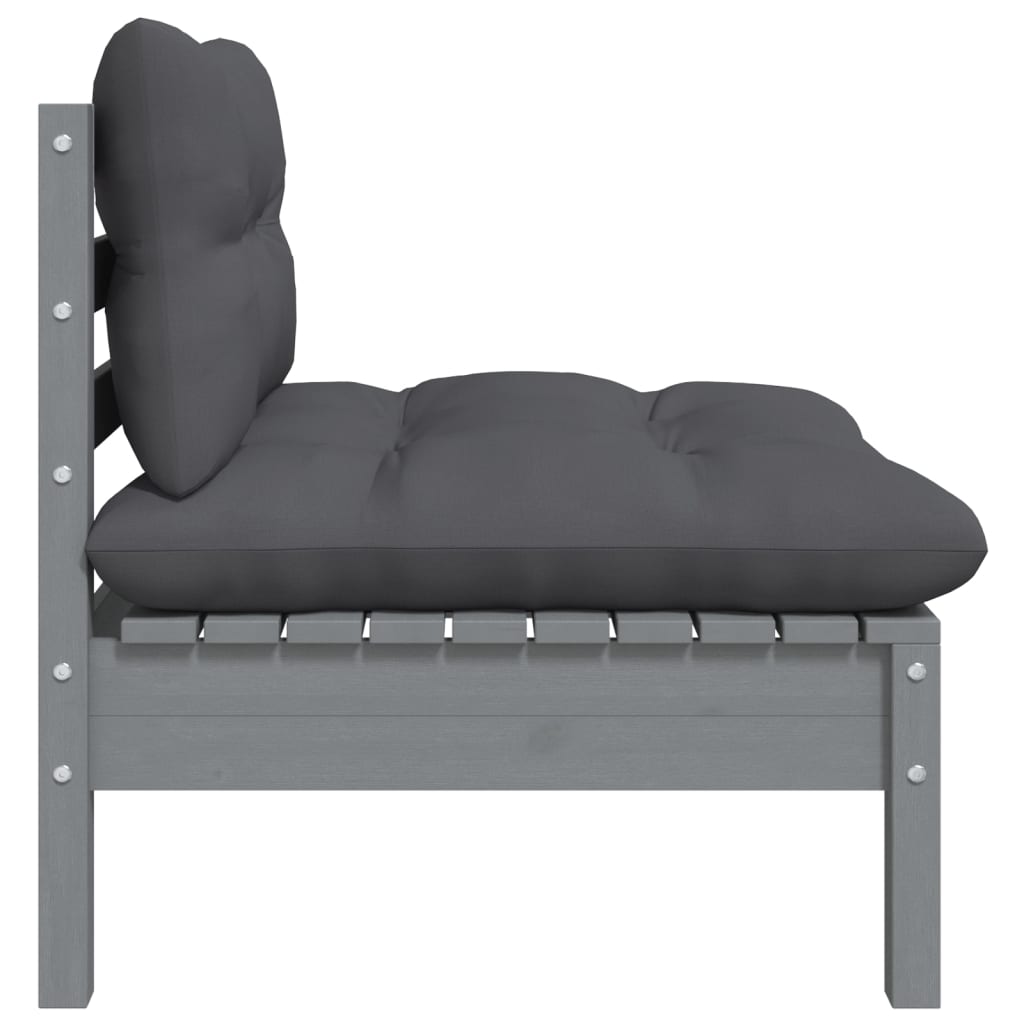 vidaXL Set mobilier de grădină cu perne, 3 piese, gri, lemn masiv pin vidaXL Set mobilier de grădină cu perne, 3 piese, gri, lemn masiv pin