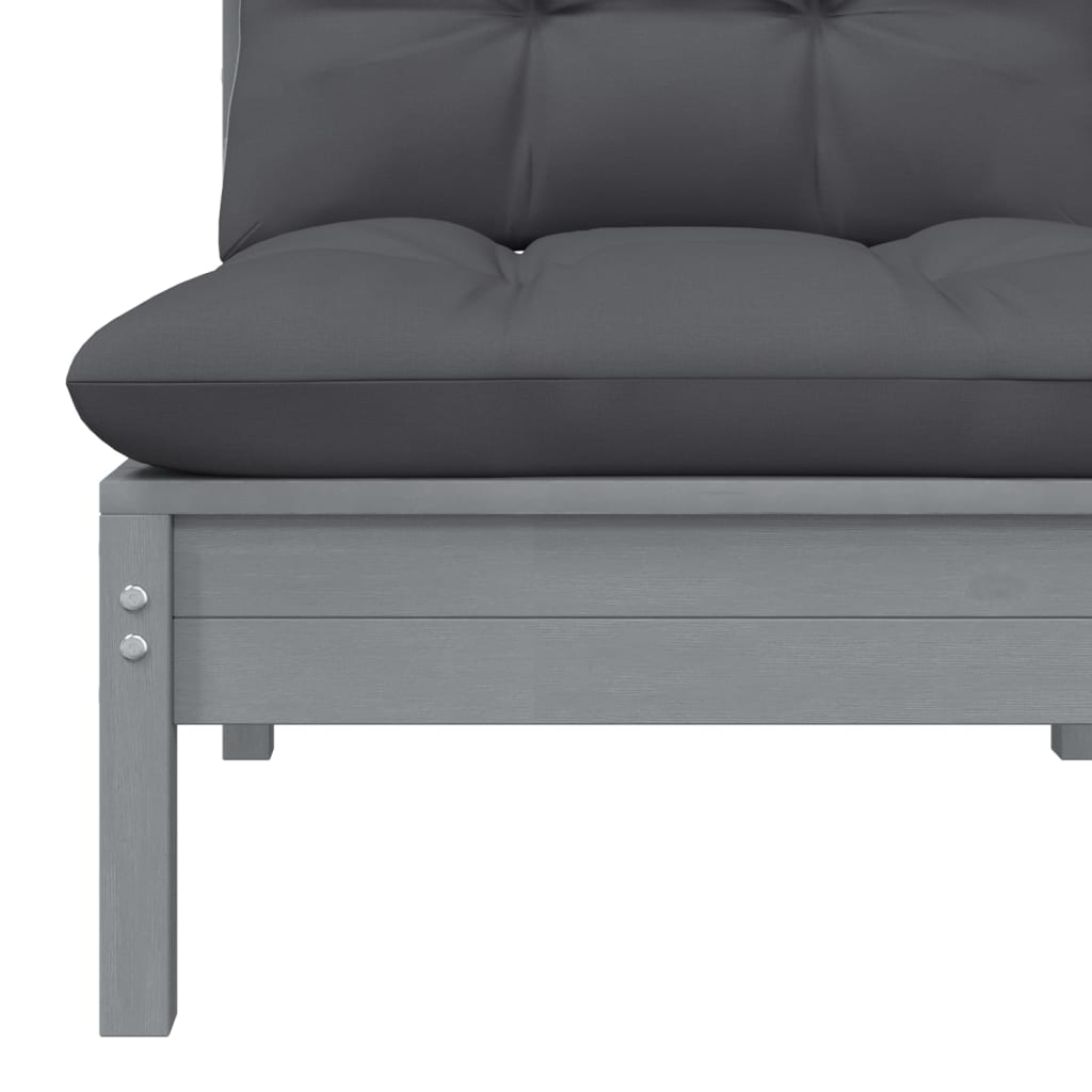 vidaXL Set mobilier de grădină cu perne, 3 piese, gri, lemn masiv pin vidaXL Set mobilier de grădină cu perne, 3 piese, gri, lemn masiv pin