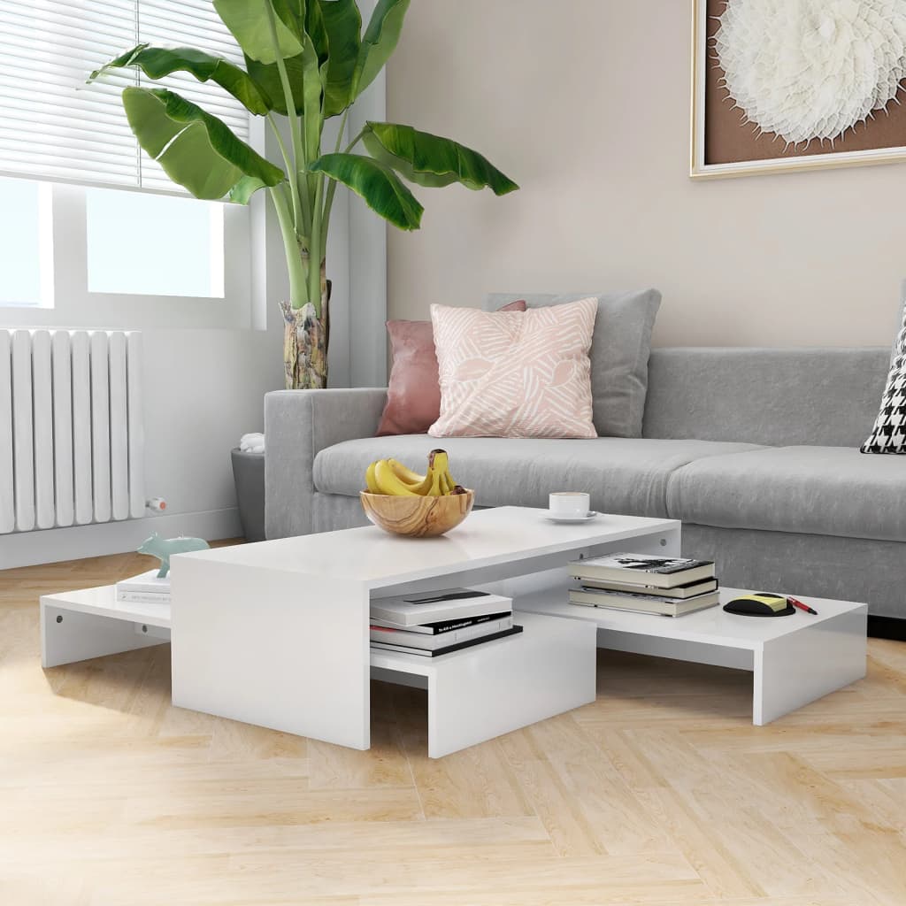 vidaXL Set măsuțe de cafea suprapuse, alb extralucios, 100x100x26,5 cm vidaXL Set măsuțe de cafea suprapuse, alb extralucios, 100x100x26,5 cm