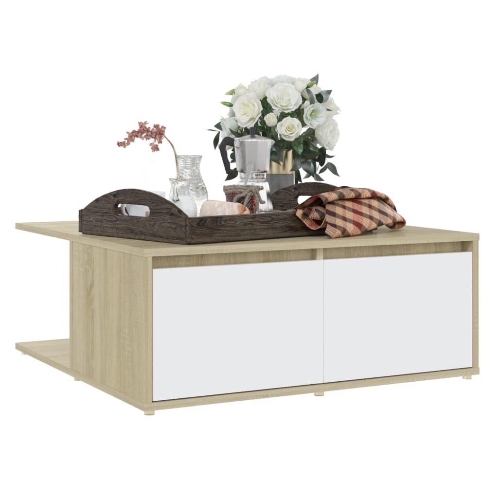 vidaXL Măsuță de cafea alb și stejar Sonoma 80x80x31 cm lemn prelucrat vidaXL Măsuță de cafea alb și stejar Sonoma 80x80x31 cm lemn prelucrat