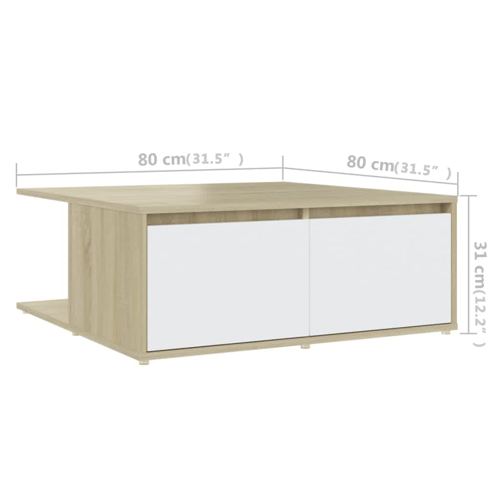 vidaXL Măsuță de cafea alb și stejar Sonoma 80x80x31 cm lemn prelucrat vidaXL Măsuță de cafea alb și stejar Sonoma 80x80x31 cm lemn prelucrat