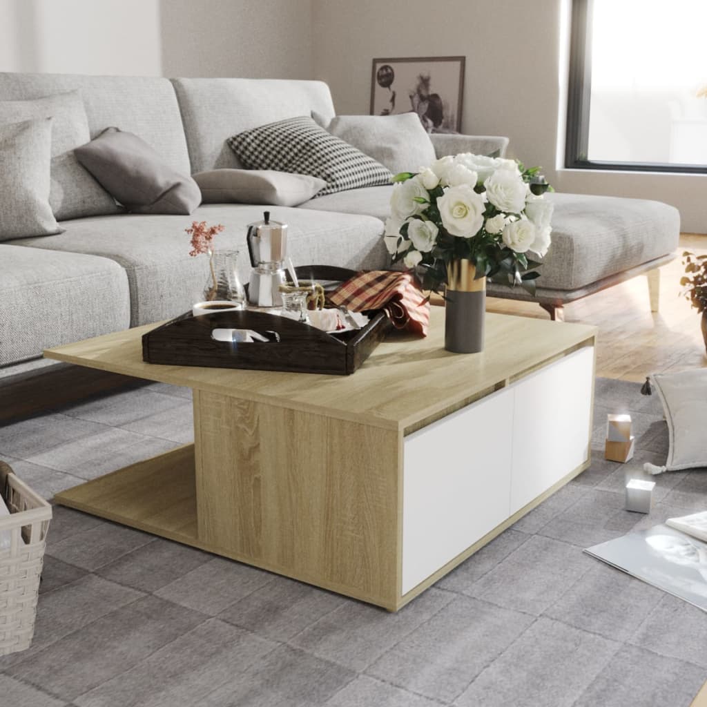 vidaXL Măsuță de cafea alb și stejar Sonoma 80x80x31 cm lemn prelucrat vidaXL Măsuță de cafea alb și stejar Sonoma 80x80x31 cm lemn prelucrat