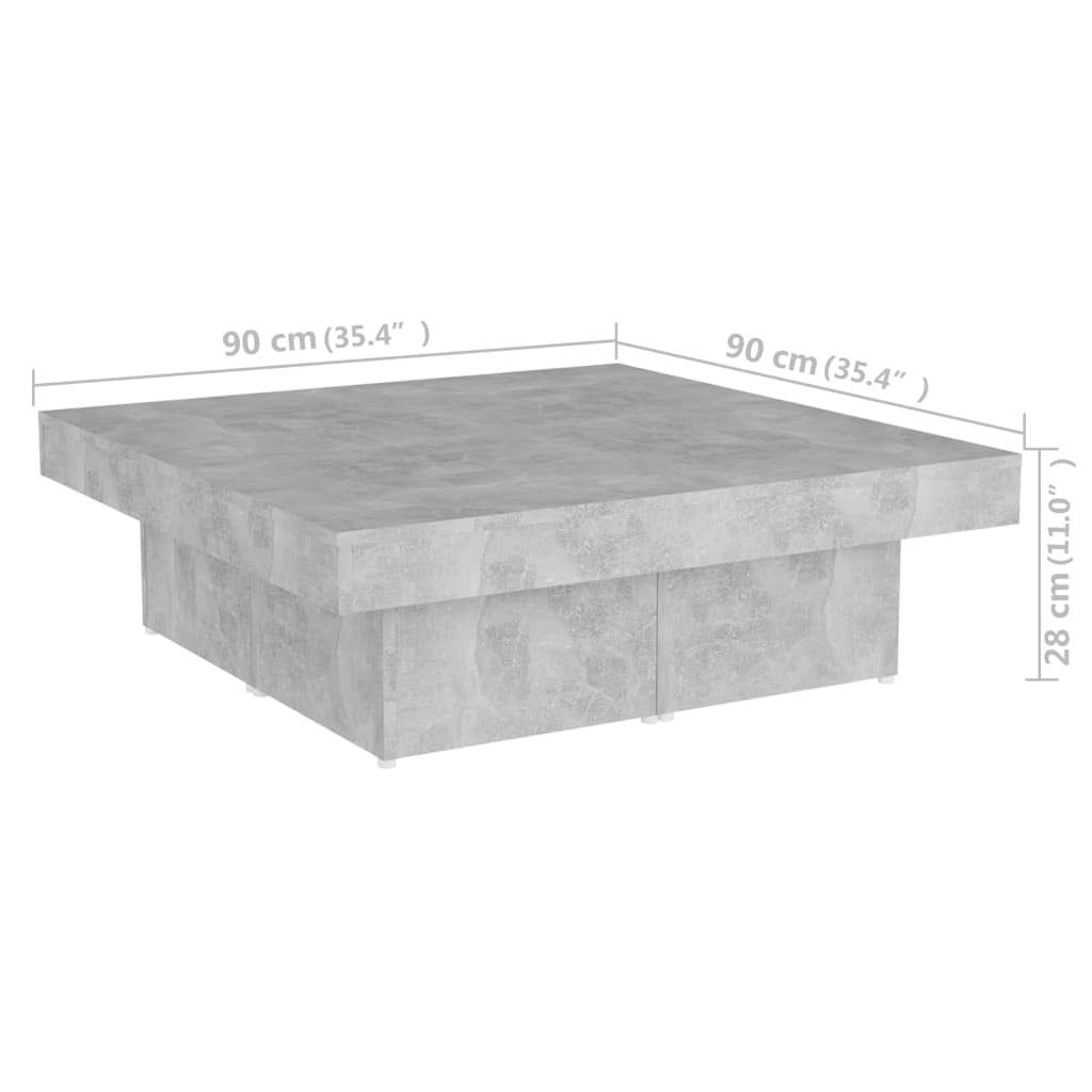 vidaXL Măsuță de cafea, gri beton, 90x90x28 cm, lemn prelucrat