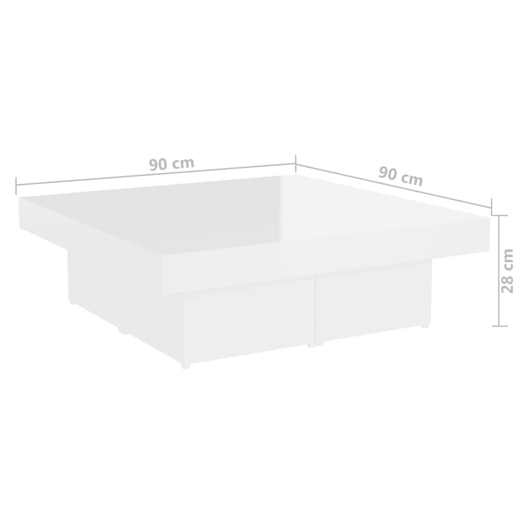 vidaXL Măsuță de cafea, alb extralucios, 90x90x28 cm, lemn prelucrat