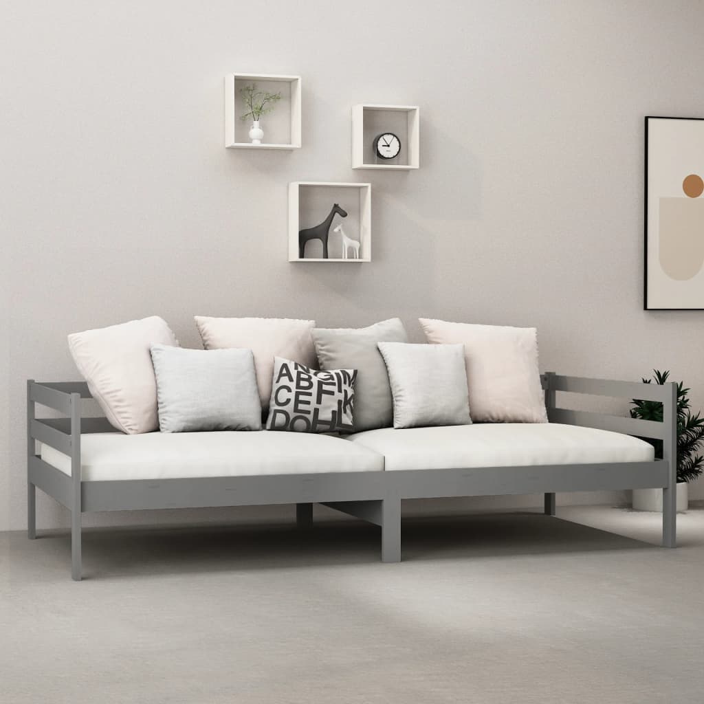 vidaXL Pat de zi, 90x200 cm, gri, lemn masiv de pin vidaXL Pat de zi, 90x200 cm, gri, lemn masiv de pin