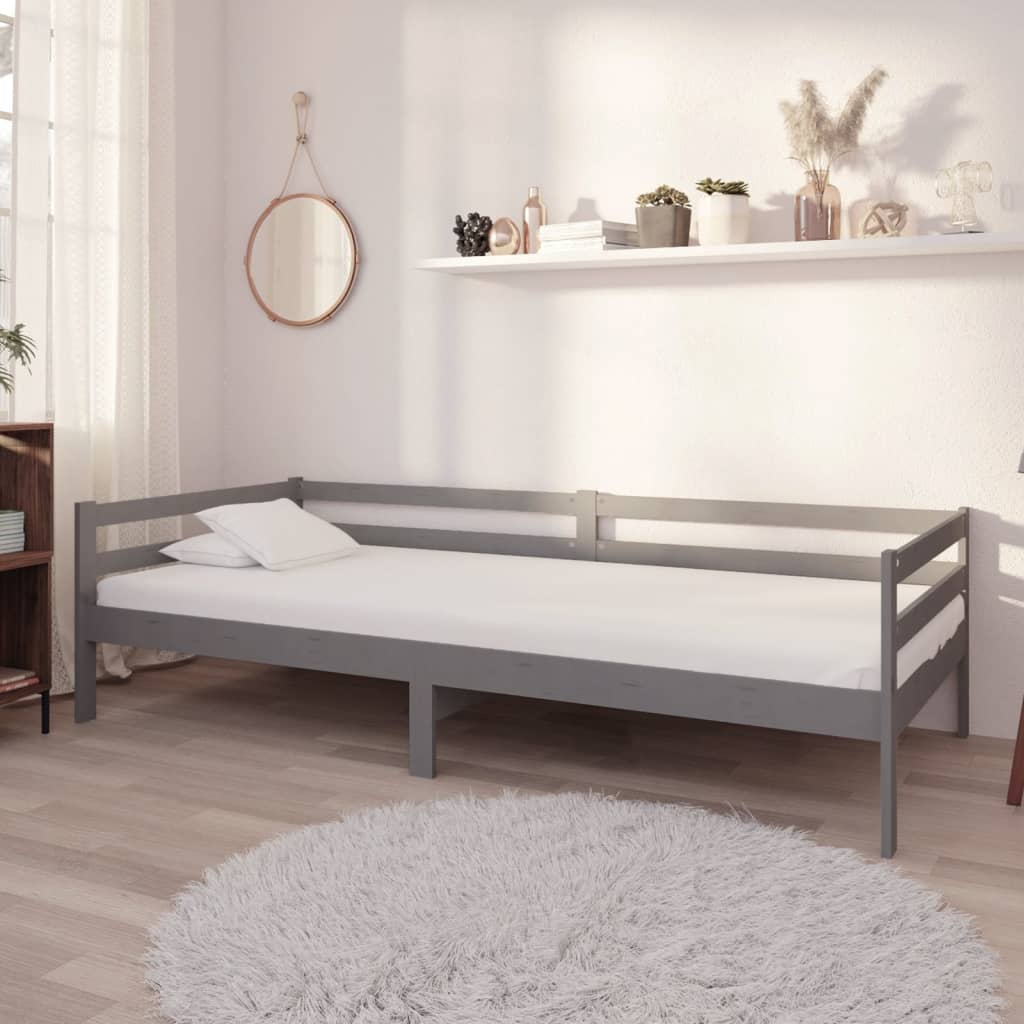 vidaXL Pat de zi, 90x200 cm, gri, lemn masiv de pin vidaXL Pat de zi, 90x200 cm, gri, lemn masiv de pin