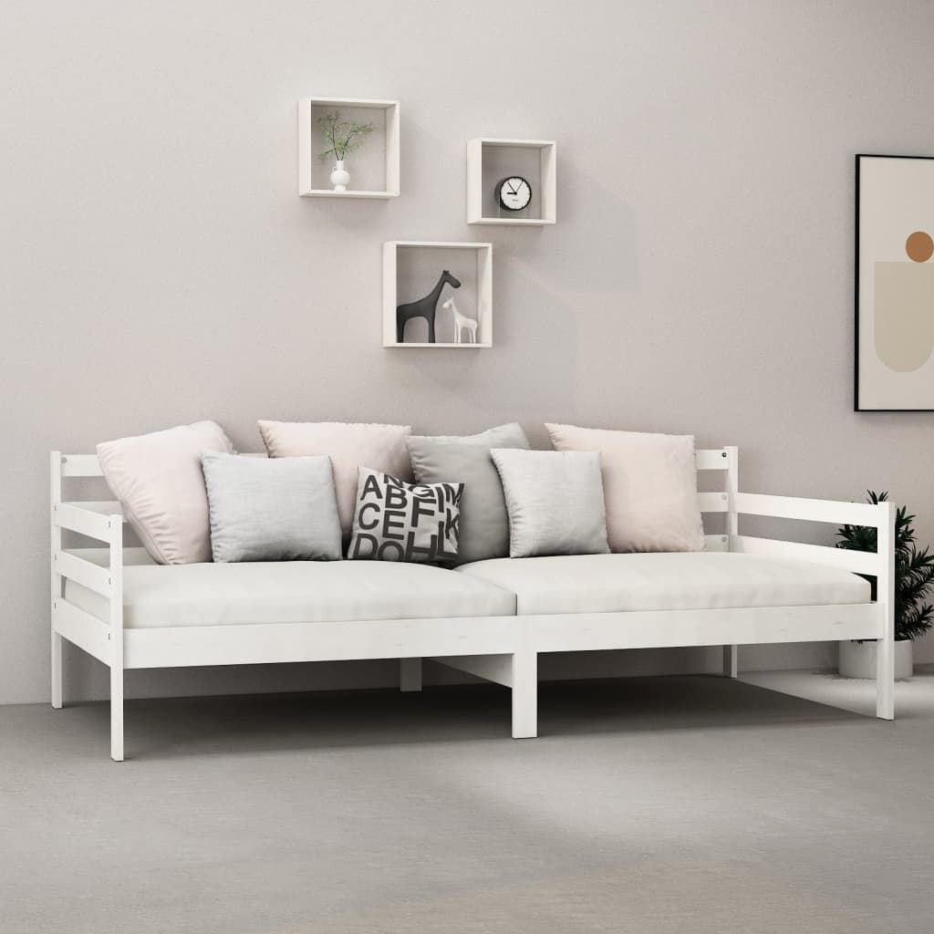 vidaXL Pat de zi, 90x200 cm, alb, lemn masiv de pin vidaXL Pat de zi, 90x200 cm, alb, lemn masiv de pin
