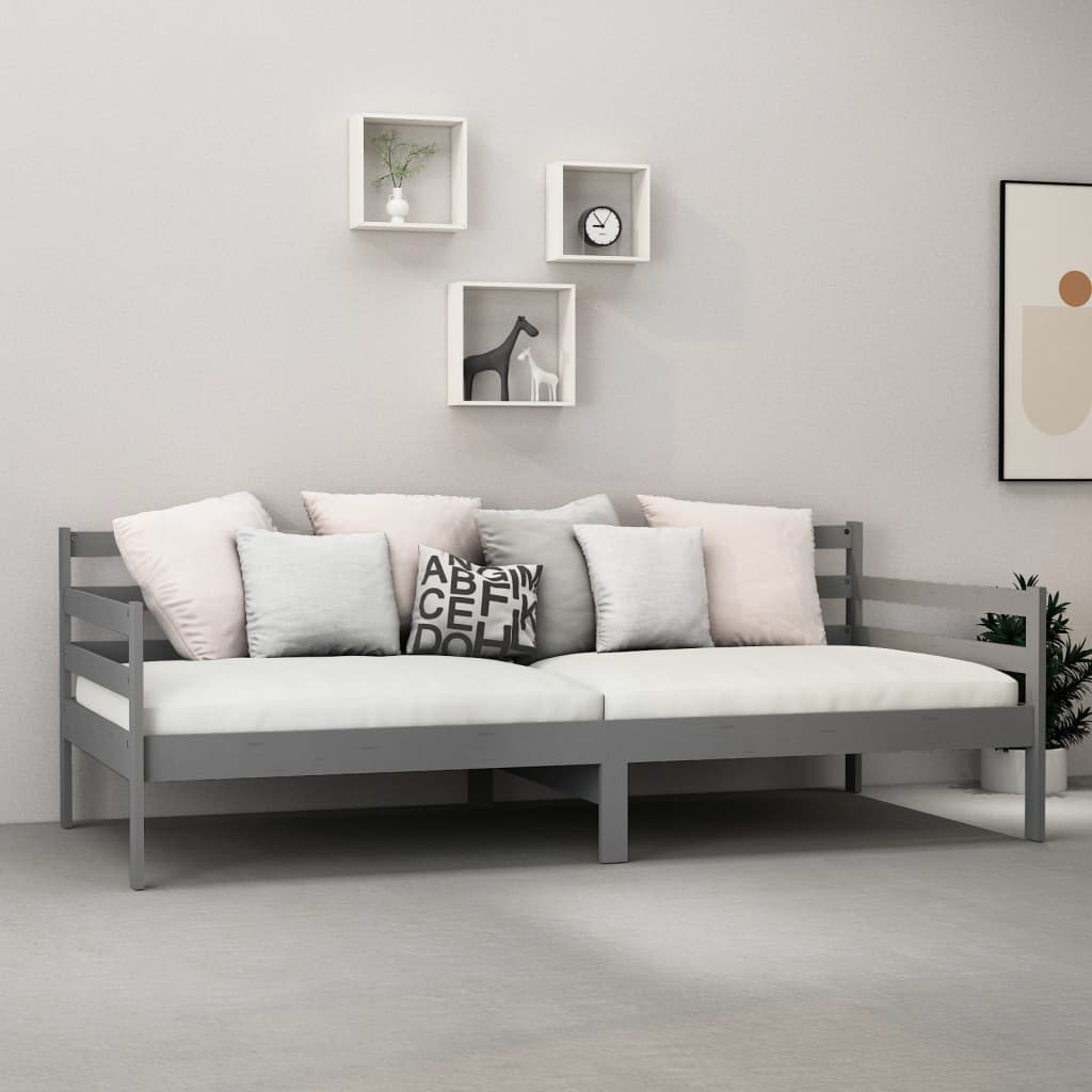 vidaXL Pat de zi, 90x200 cm, gri, lemn masiv de pin vidaXL Pat de zi, 90x200 cm, gri, lemn masiv de pin